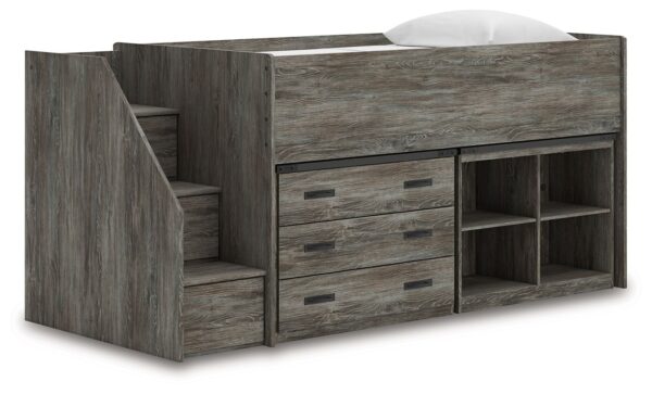 Frandern - Gray - Twin Loft Bed With Bookcase And Drawer Storage