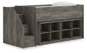 Frandern - Gray - Twin Loft Bed With 2 Bookcase Storages