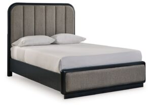 Rowanbeck - Gray / Black - Queen Upholstered Panel Bed