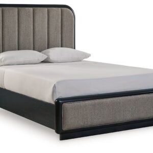 Rowanbeck - Gray / Black - Queen Upholstered Panel Bed