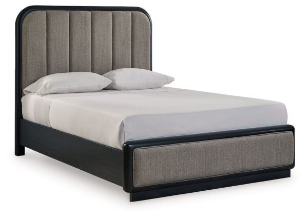 Rowanbeck - Gray / Black - Queen Upholstered Panel Bed