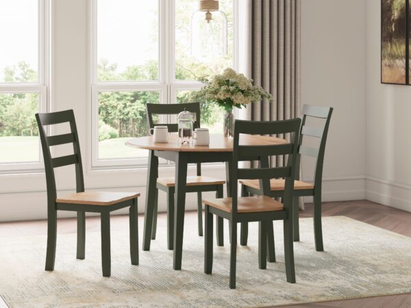 Gesthaven - Natural / Green - 5 Pc. - Round Dining Room Drop Leaf Table, 4 Side Chairs