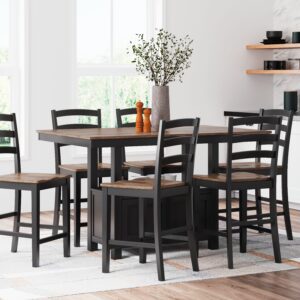 Wildenauer - Brown / Black - 7 Pc. - Rectangular Dining Room Counter Table, 6 Barstools