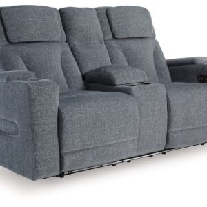 Studio Cave - Steel - Power Reclining Loveseat with Console