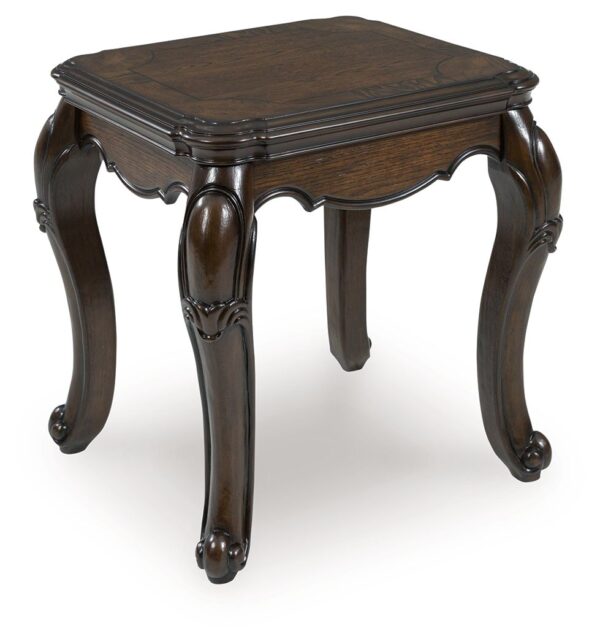 Maylee - Dark Brown - Rectangular End Table With Cabriole Legs