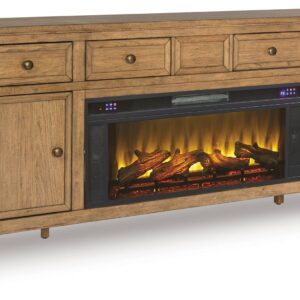 Sharlance - Light Brown - 81" TV Stand With Electric Infrared Fireplace Insert