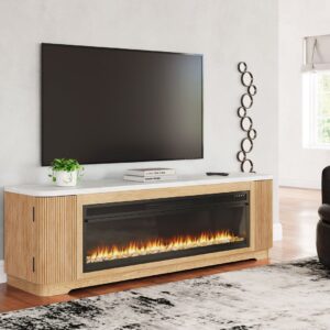 Camdill - Light Brown - 80" TV Stand With Electric Fireplace
