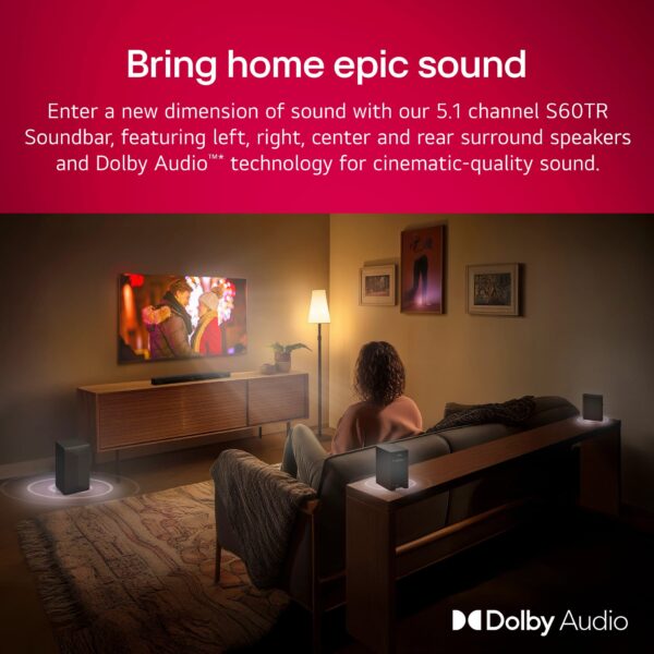 LG - 5.1-Channel S60TR Home Theater Soundbar with Wireless Subwoofer and Rear Speakers, Dolby Audio, WOW Orchestra - Black
